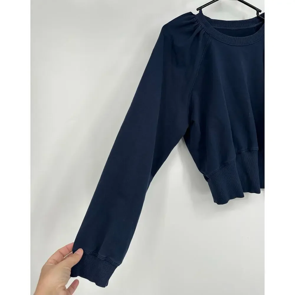 Lululemon LA puff sleeve cropped sweatshirt navy blue